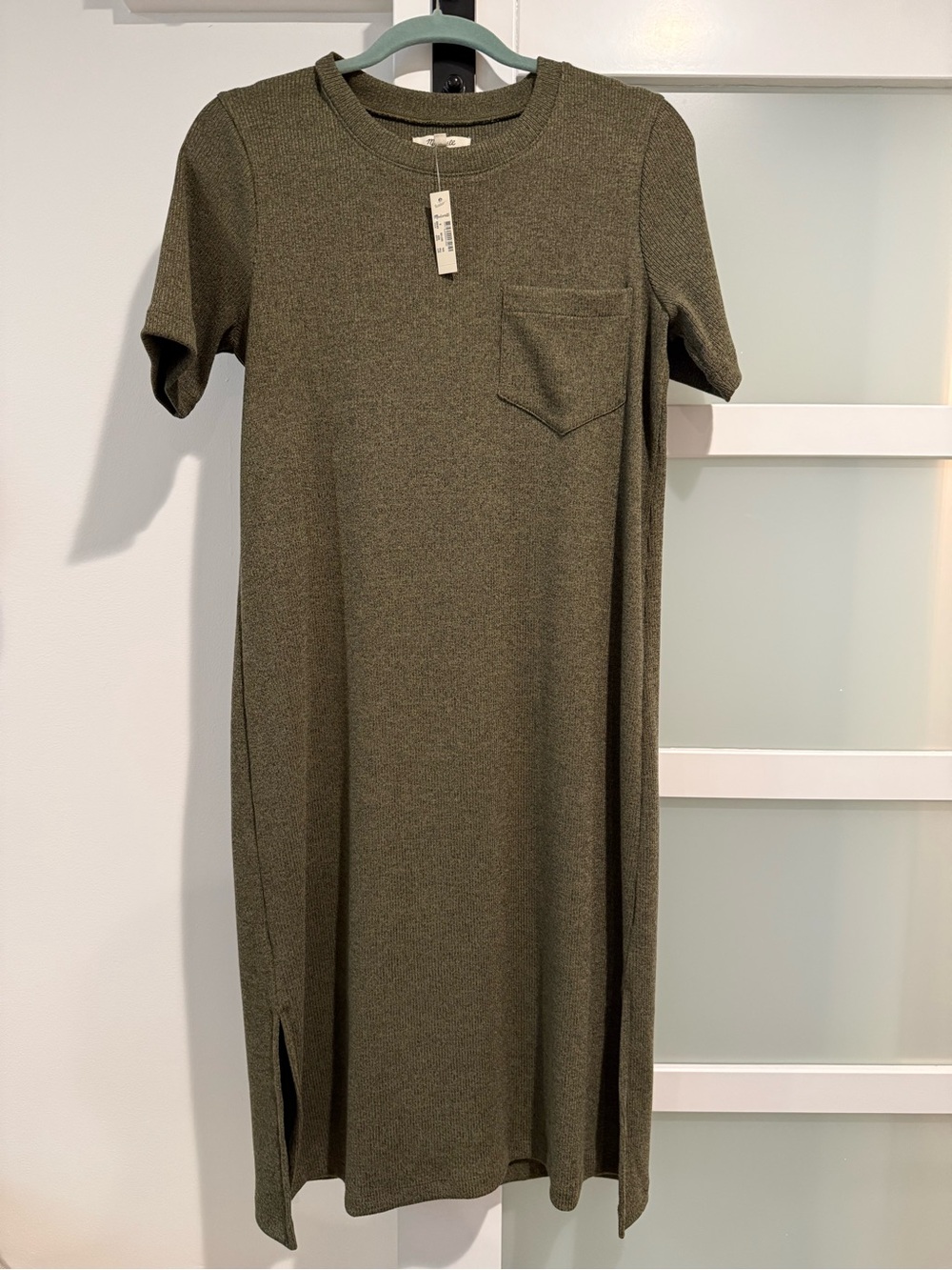 NWT!! Madewell. Olive Green Short Sleeve Midi Dress with Pocket